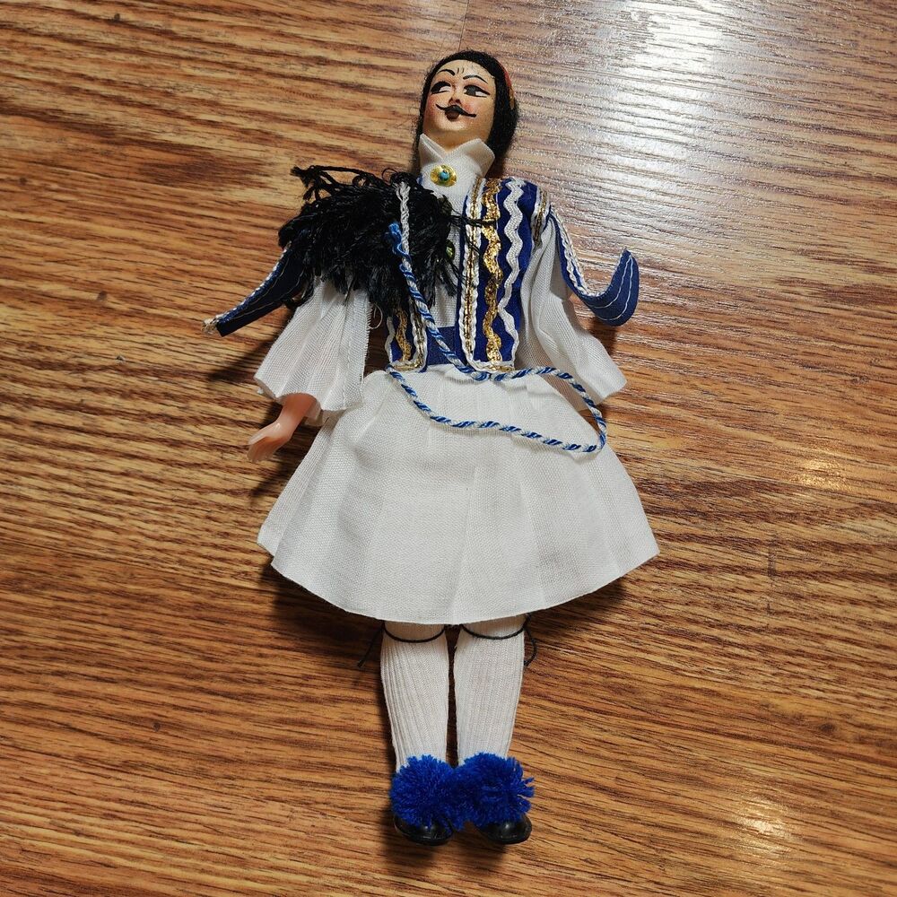 Greek Palace Guard Evzone Soldier Folk Cloth 10" Doll - Greece - Vintage